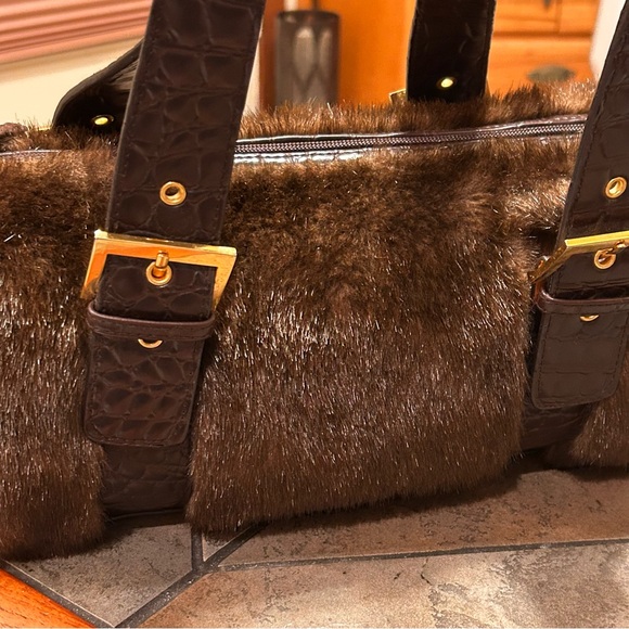 Pritzi Brown Faux Fur Women’s VINTAGE Handbag - Picture 3 of 16